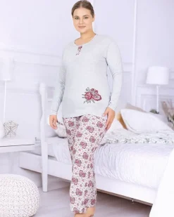 Royalfashion Bawełniana damska 2-częściowa piżama w kwiaty PLUS SIZE