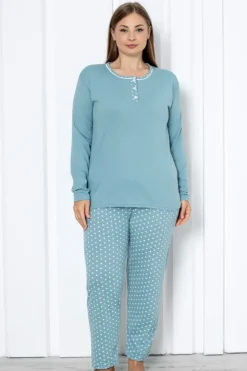 Royalfashion Bawełniana damska 2-częściowa piżama w kropki PLUS SIZE