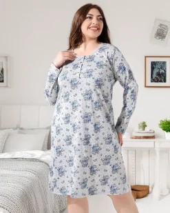 Royalfashion Bawełniana koszula nocna w kwiaty PLUS SIZE