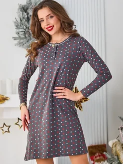 Royalfashion Bawełniana nocna koszula damska w gwiazdki