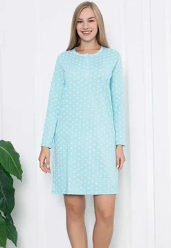 Royalfashion Bawełniana nocna koszula damska w kropeczki
