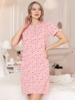 Royalfashion Bawełniana nocna koszula damska w kropki