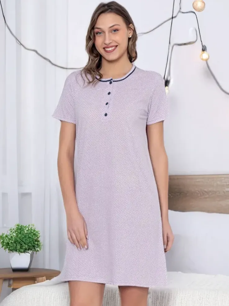 Royalfashion Bawełniana nocna koszula damska w kropki