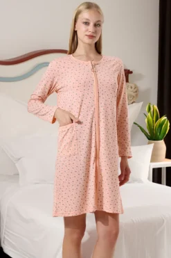 Royalfashion Bawełniana nocna koszula damska z suwakiem