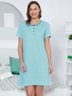 Royalfashion Bawełniana nocna koszula damska w kropki