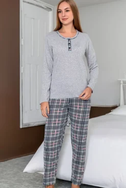 Royalfashion Bawełniana piżama damska ze spodniami w kratkę