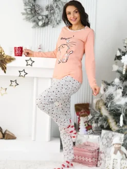 Royalfashion Bawełniana piżama damska z kotkiem