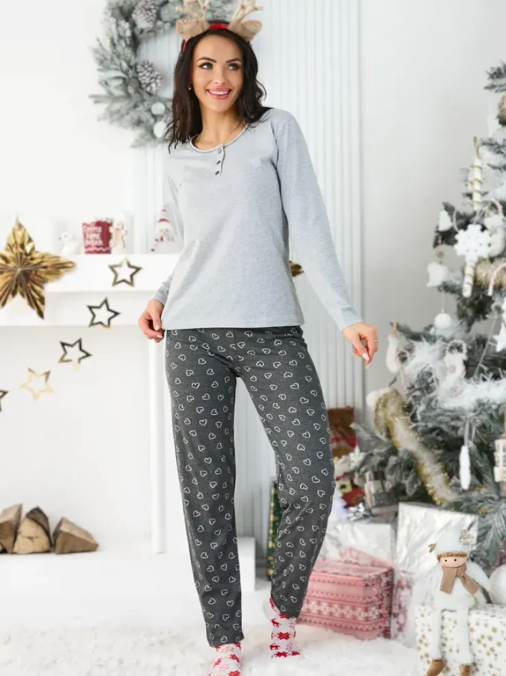 Royalfashion Bawełniana piżama damska w serduszka