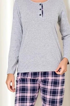 Royalfashion bawełniana piżama damska ze spodniami w kratkę