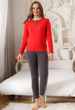 Royalfashion Bawełniana piżama damska ze spodniami w serduszka