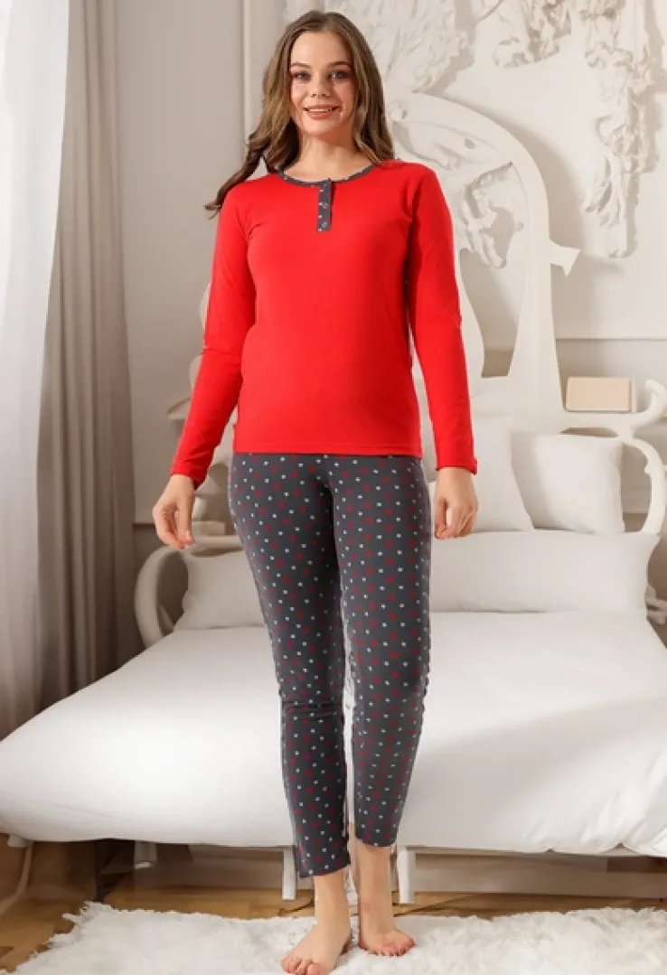 Royalfashion Bawełniana piżama damska ze spodniami w serduszka