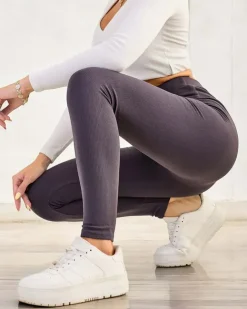 Royalfashion Bawełniane damskie prążkowane legginsy