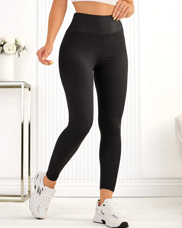 Royalfashion Bawełniane damskie prążkowane legginsy