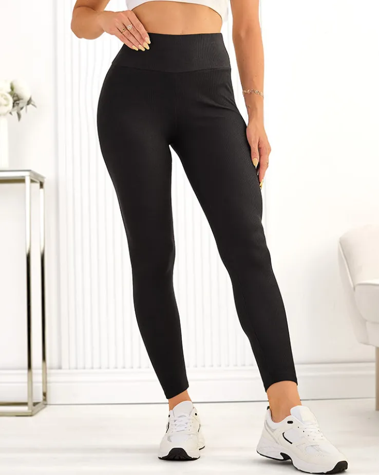 Royalfashion Bawełniane damskie prążkowane legginsy