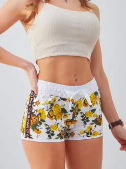 Royalfashion Bawełniane krótkie spodenki damskie w wiosenne kwiaty