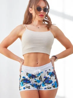 Royalfashion Bawełniane krótkie spodenki damskie w wiosenne kwiaty