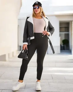 Royalfashion Bawełniane ocieplane legginsy damskie PLUS SIZE