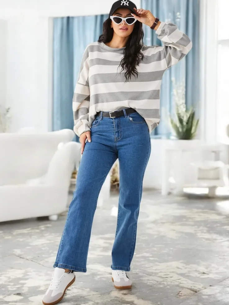 Royalfashion Bawełniane proste jeansy damskie