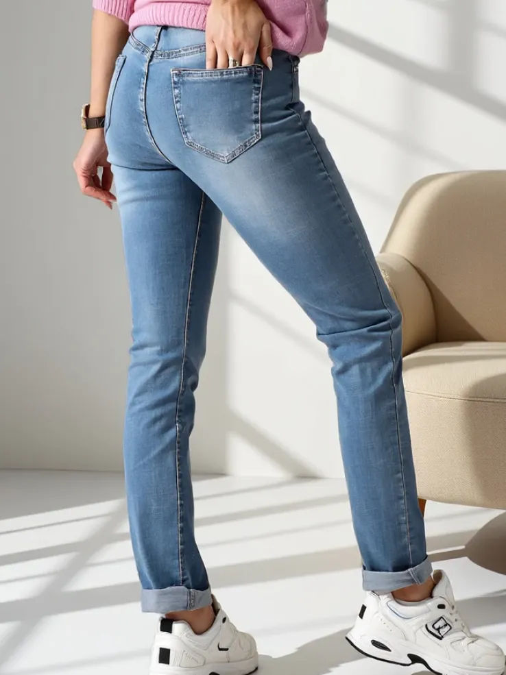 Royalfashion Bawełniane proste jeansy damskie