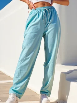 Royalfashion Bawełniane proste spodnie damskie materiałowe