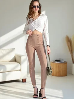 Royalfashion Bawełniane spodnie typu tregginsy damskie z ozdobnymi guzikami