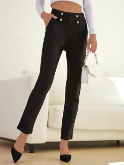 Royalfashion Bawełniane spodnie typu tregginsy damskie z ozdobnymi guzikami