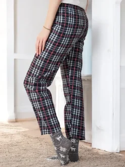 Royalfashion Bawełniane świąteczne spodnie damskie od piżamy w kratę