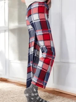 Royalfashion Bawełniane świąteczne spodnie damskie od piżamy w kratę