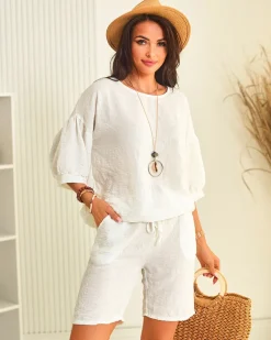 Royalfashion Bawełniano- lniany letni damski komplet