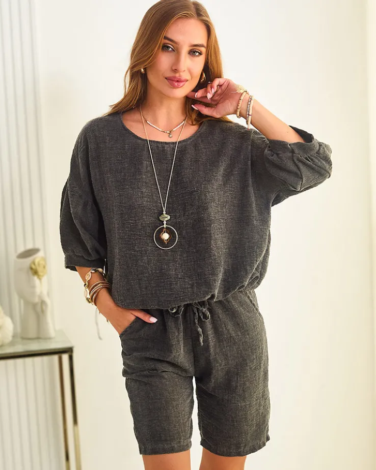 Royalfashion Bawełniano- lniany letni damski komplet