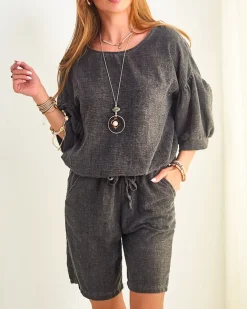 Royalfashion Bawełniano- lniany letni damski komplet