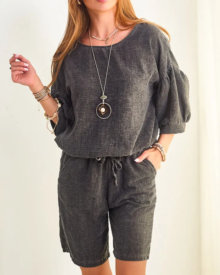 Royalfashion Bawełniano- lniany letni damski komplet