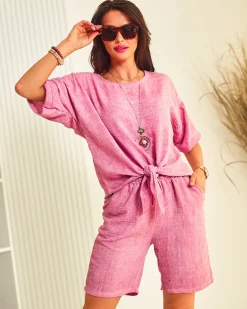 Royalfashion Bawełniano- lniany damski komplet oversize