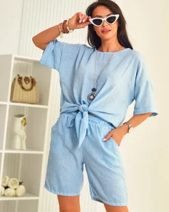 Royalfashion Bawełniano- lniany damski komplet oversize