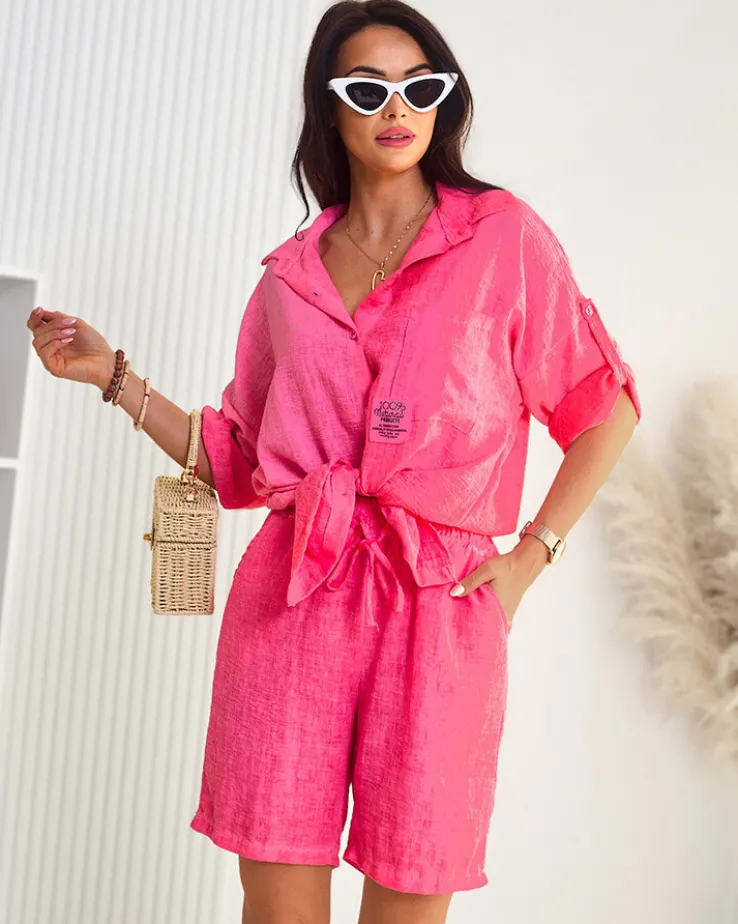 Royalfashion Bawełniano- lniany damski koszulowy komplet