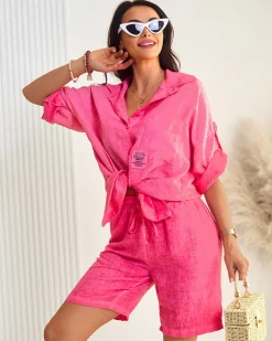 Royalfashion Bawełniano- lniany damski koszulowy komplet