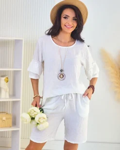 Royalfashion Bawełniano- lniany letni damski komplet