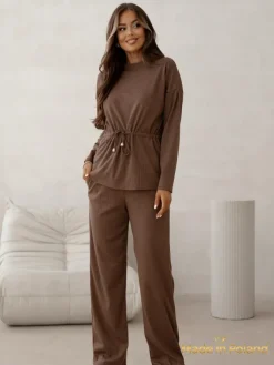 Royalfashion Bawełniany Damski komplet a'la sweterkowy prążkowany