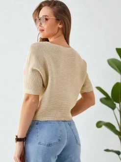 Royalfashion Bawełniany damski krótki sweter w motylki