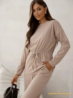 Royalfashion Bawełniany Damski komplet a'la sweterkowy prążkowany