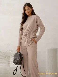 Royalfashion Bawełniany Damski komplet a'la sweterkowy prążkowany