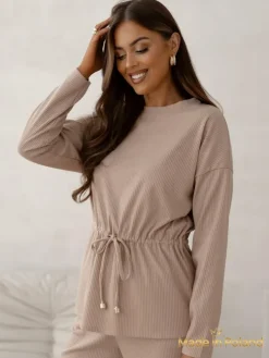 Royalfashion Bawełniany Damski komplet a'la sweterkowy prążkowany