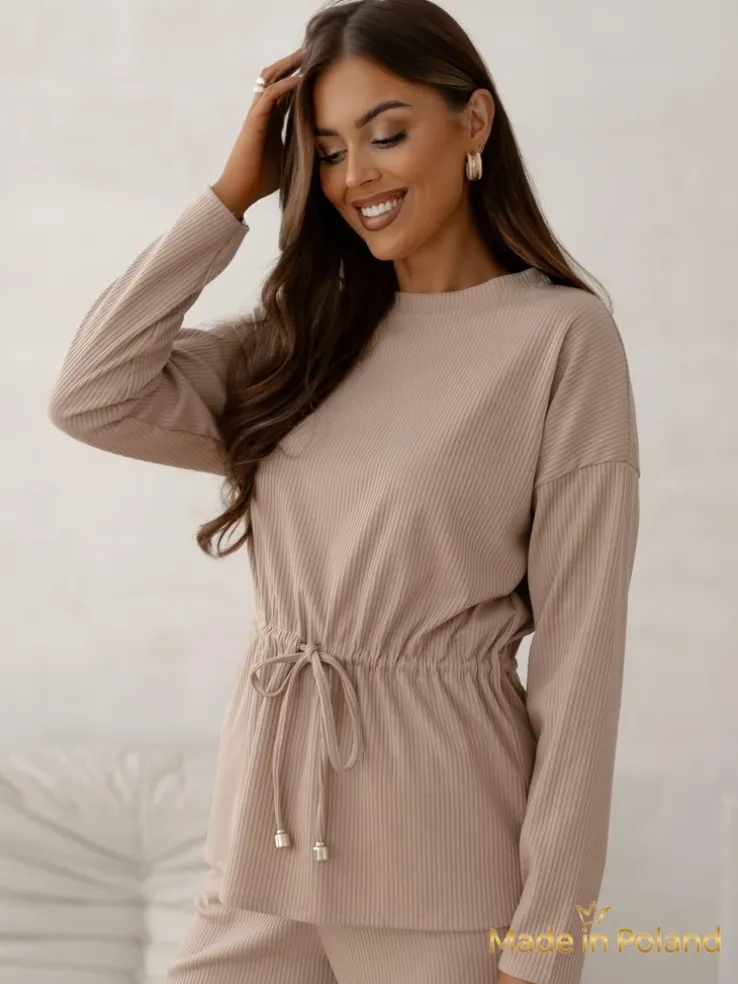 Royalfashion Bawełniany Damski komplet a'la sweterkowy prążkowany