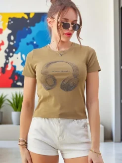 Royalfashion Bawełniany damski t-shirt z nadrukiem Music Speaking