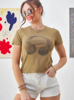 Royalfashion Bawełniany damski t-shirt z nadrukiem Music Speaking