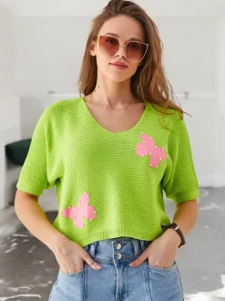 Royalfashion Bawełniany damski krótki sweter w motylki