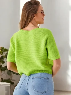 Royalfashion Bawełniany damski krótki sweter w motylki