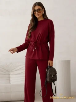 Royalfashion Bawełniany Damski komplet a'la sweterkowy prążkowany