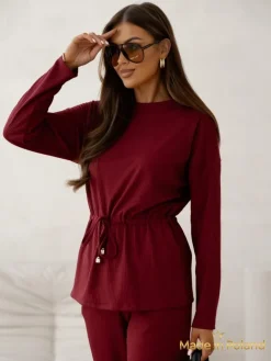 Royalfashion Bawełniany Damski komplet a'la sweterkowy prążkowany