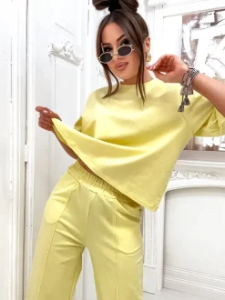 Royalfashion Bawełniany damski komplet z poszerzanymi spodniami